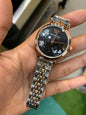 MRA Silver Copper Chain Copper Ring Black dial Black Silver Flower double tone ladies watch 991018