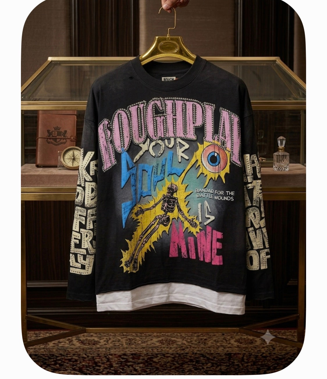 Rough Play Black Colour Rough Play Print With Studd Imported Waffle Unisex TShirt 990879