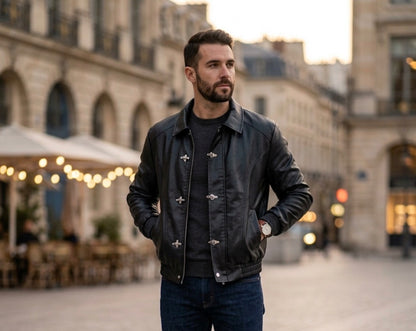 FASHION Black Colour Hook Style Premium Quality Unisex Imported Leather Jacket 8035-A