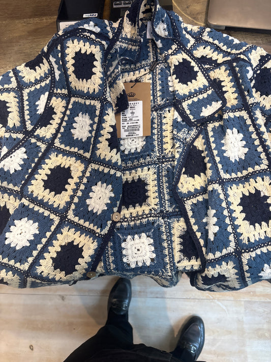 Betbaeey Crochet Shirt Navy Blue Cream White Colour With Box Print MY9524