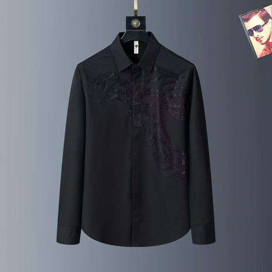 Fashion Chr Rhc Black Colour Black Stone Work Logo Print Full Sleeve Shirt A23