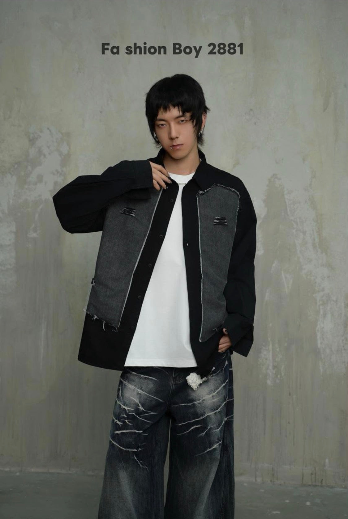 VOGUE DESIGN Black Colour  With Blue Denim Full Sleeve Imported Men’s Shirt 2881