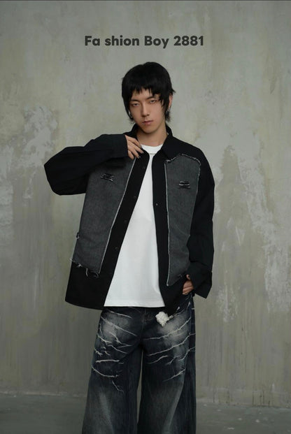 VOGUE DESIGN Black Colour  With Blue Denim Full Sleeve Imported Men’s Shirt 2881