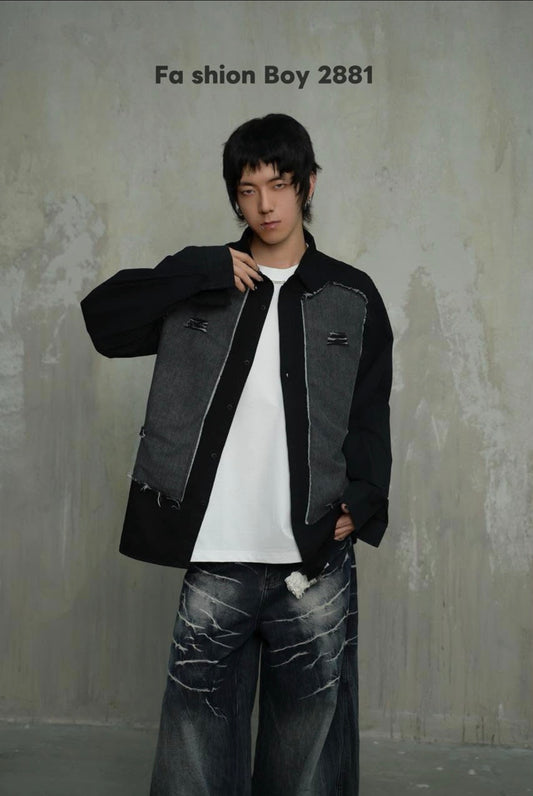 VOGUE DESIGN Black Colour  With Blue Denim Full Sleeve Imported Men’s Shirt 2881