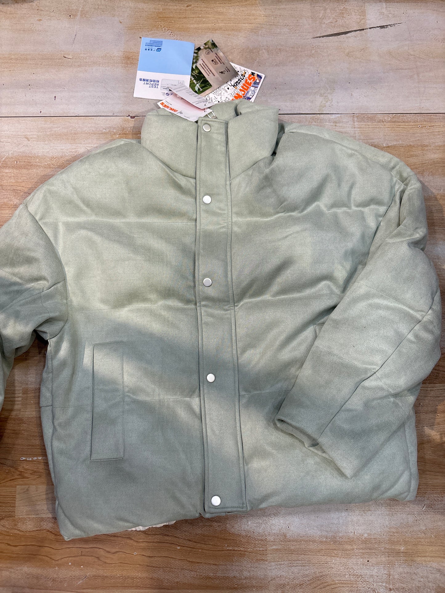 PISTA GREEN Suede Korean Style Zipp With Titch Button Premium Heavy Quality Puffer Jacket 24820