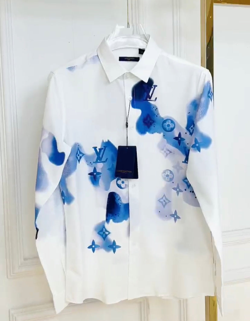 VL White  Colour VL Blue Print Premium Quality Shirt L123