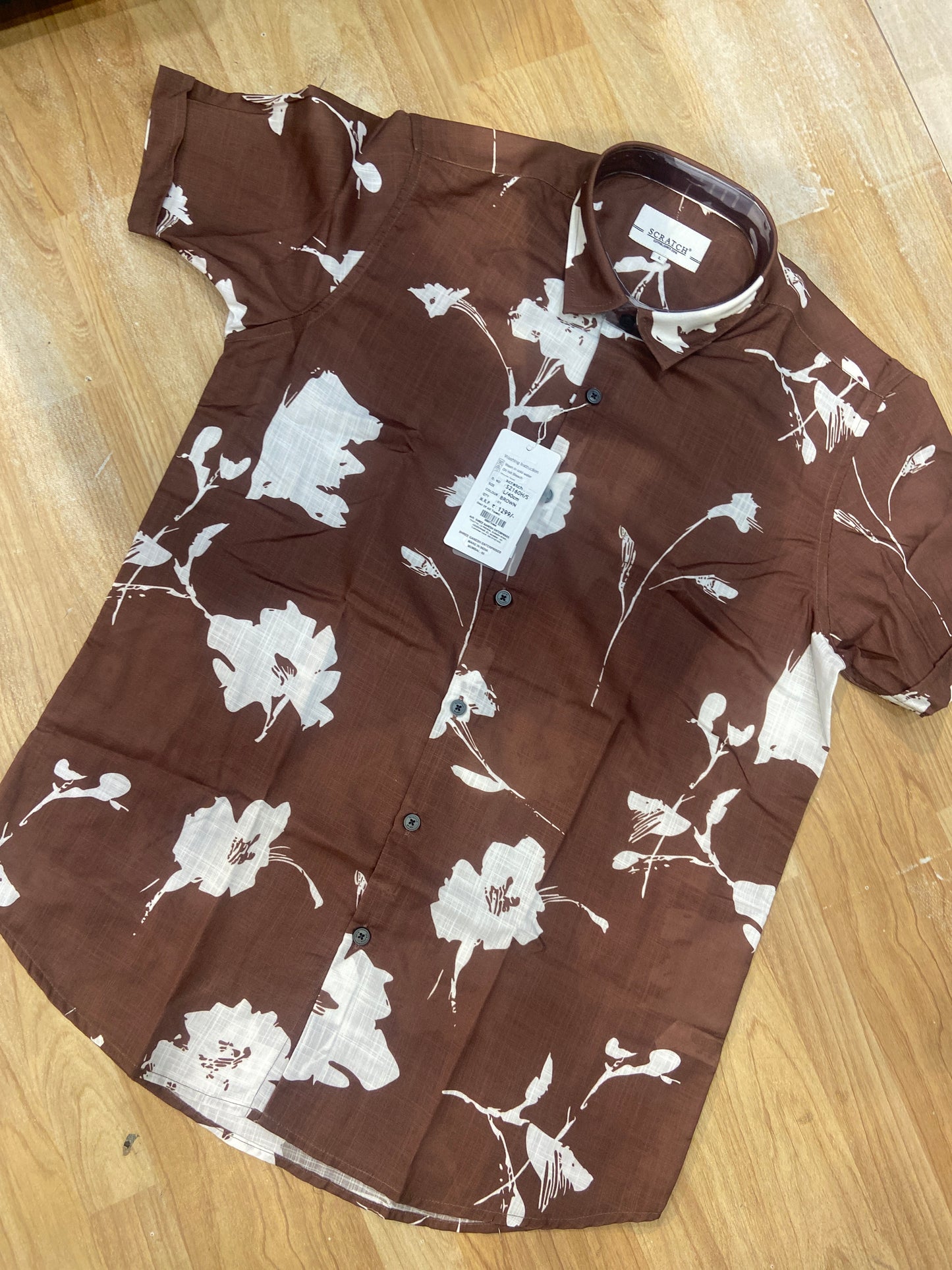 Brown White SCRATCH Shirt Half Sleeves 00073466