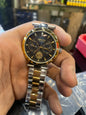Rev Double Tone Chain With Black Dial Chrono Premium Ladies Watch 990570