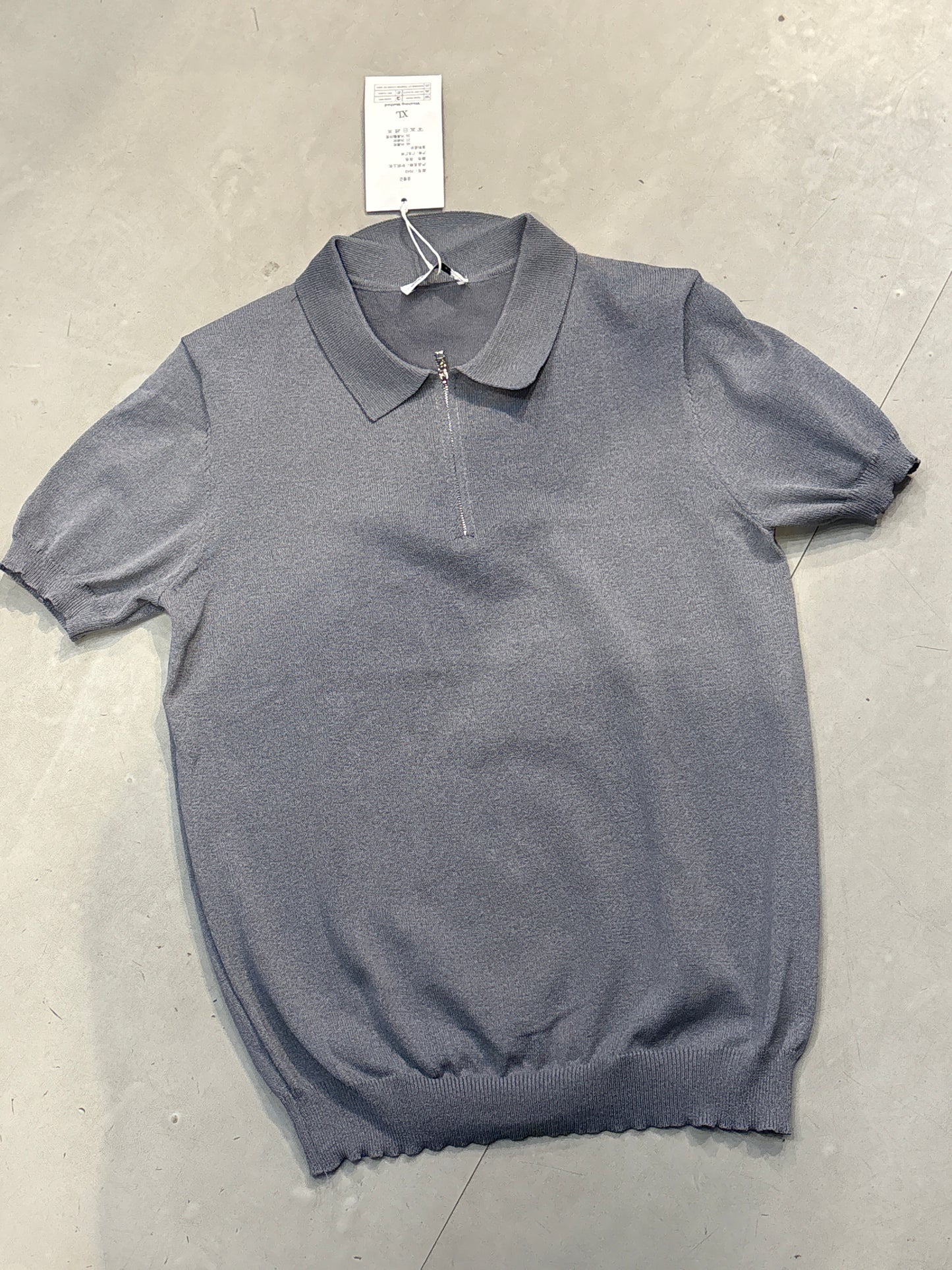 Modern Stylish Grey Colour Half Zip Knitted Coller Tshirt 7043