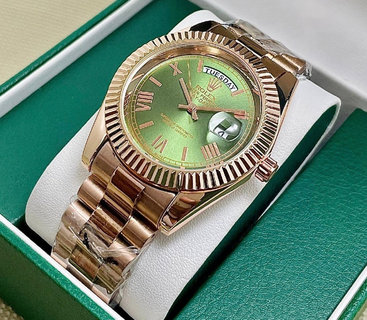 LOR Copper Chain Automatic Chrono Green Dial Men Watch 990012
