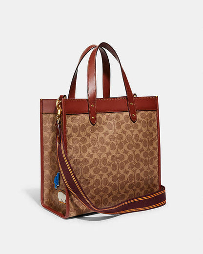 AOC COA Signature Style Apricot With Patches Genuine Leather Ladies Tote Bag 6846