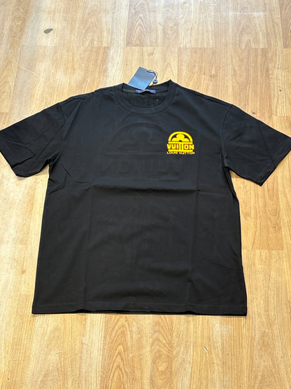 Uol Black Tshirt Yellow Print Regular Fit Stone Back Print 25088