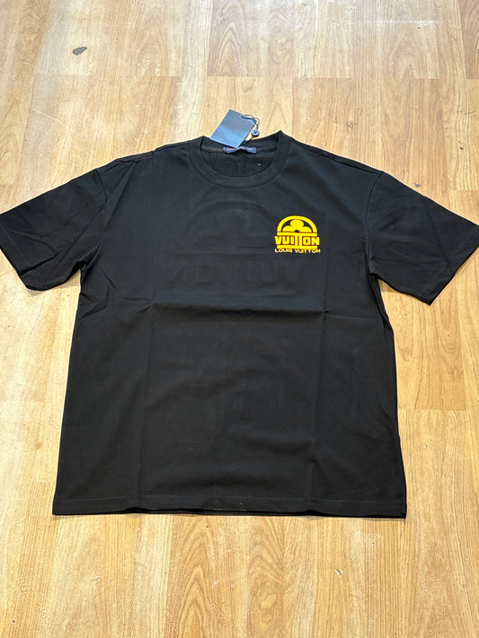 Uol Black Tshirt Yellow Print Regular Fit Stone Back Print 25088