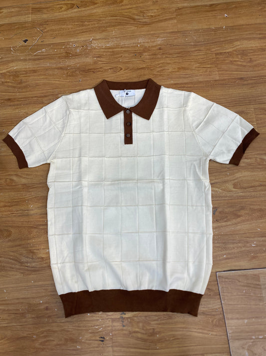 Man Style Cream Colour Knitted Beige Collar Premium Quality Unisex Collar T-Shirt R86132