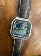 SAC Black Leather Strap Silver Black Dial Watch digital square Sports Watch 990971