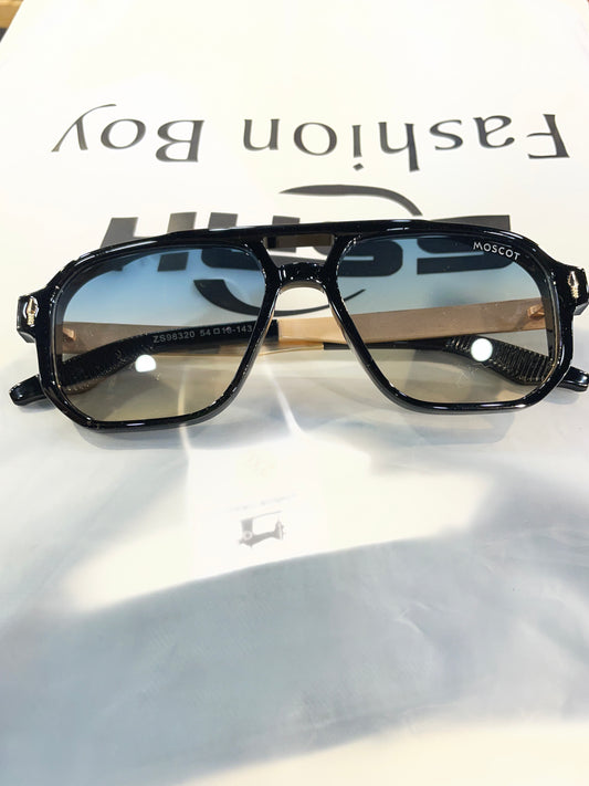 SOM Glossy Black Frame Light Blue Shade Black Stick Unisex Sunglasses ZS98320 54 18-143