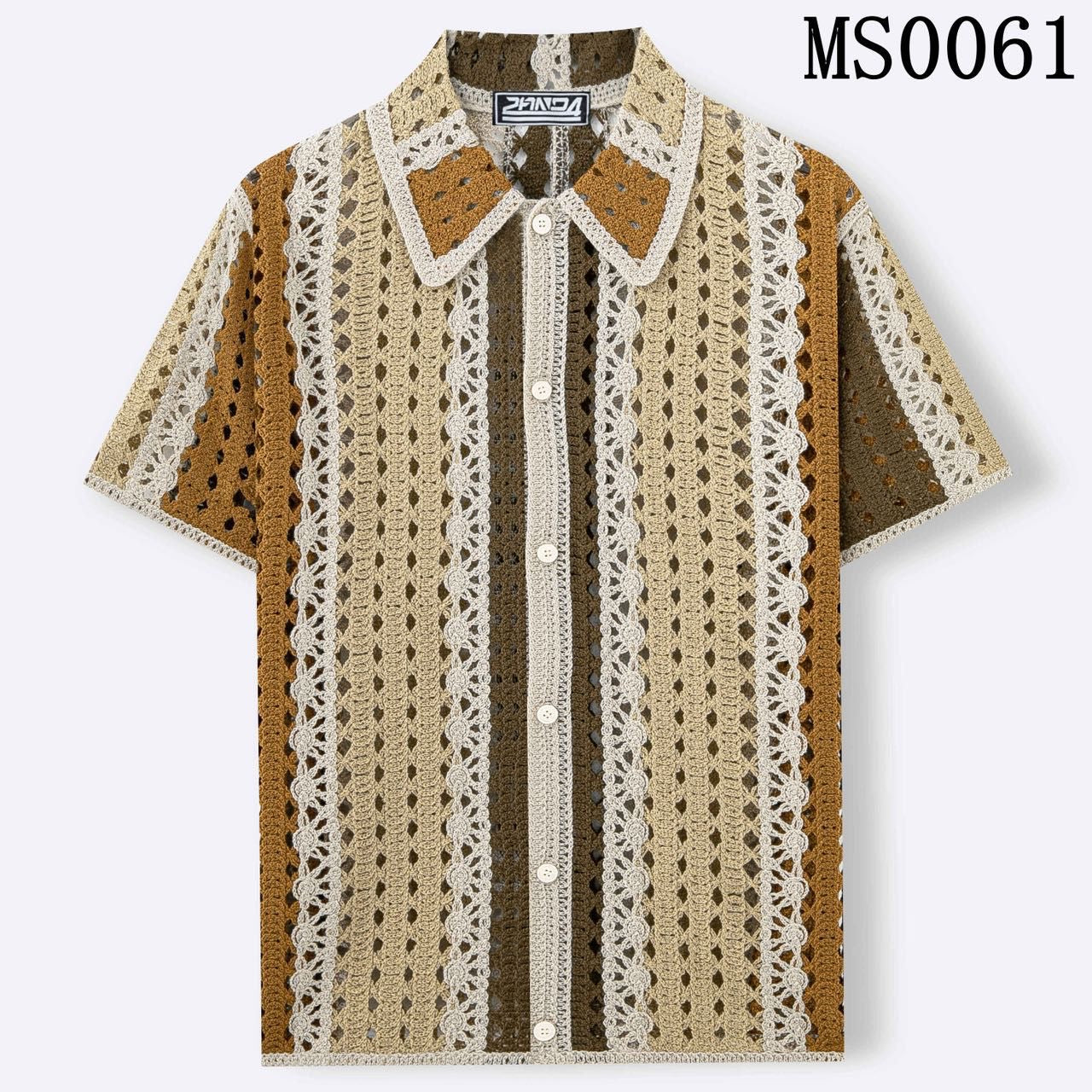 Panda Crochet Beige Brown Cream Colour See Through Imported Unisex Shirt MS0061