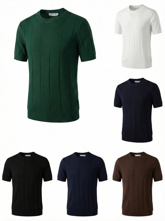 Modern Stylish Navy Blue Colour Lining knitted Round Neck Tshirt 7065