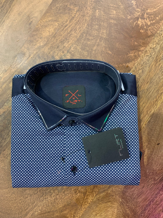 FLIRT Shirt Navy Blue diamond White print 6041