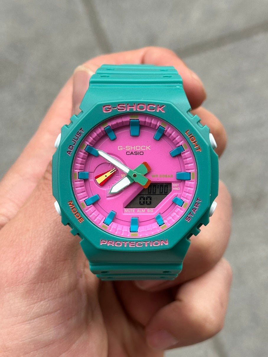 Hsg Green Silicone Strap Pink Dial Water resistant Sports Men Watch  988597
