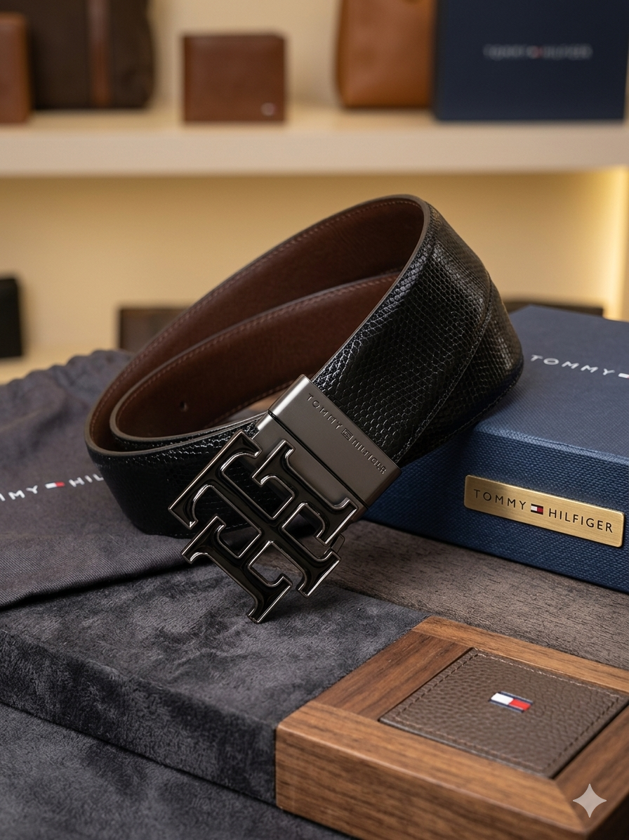 Mot Tom Hil Black Brown Double Side Colour With Black Buckle Genuine Leather Men’s Belt H3006