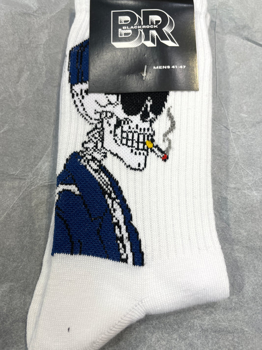 BR White Colour Blue Skeleton  Print Premium Quality Full Socks 990755
