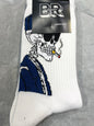 BR White Colour Blue Skeleton  Print Premium Quality Full Socks 990755