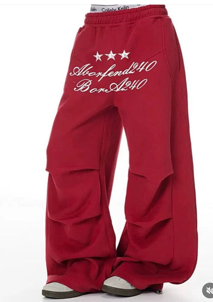 Jinlikaidao Red Colour White Star Print  Premium Quality Imported Baggy Fit Lower 3141
