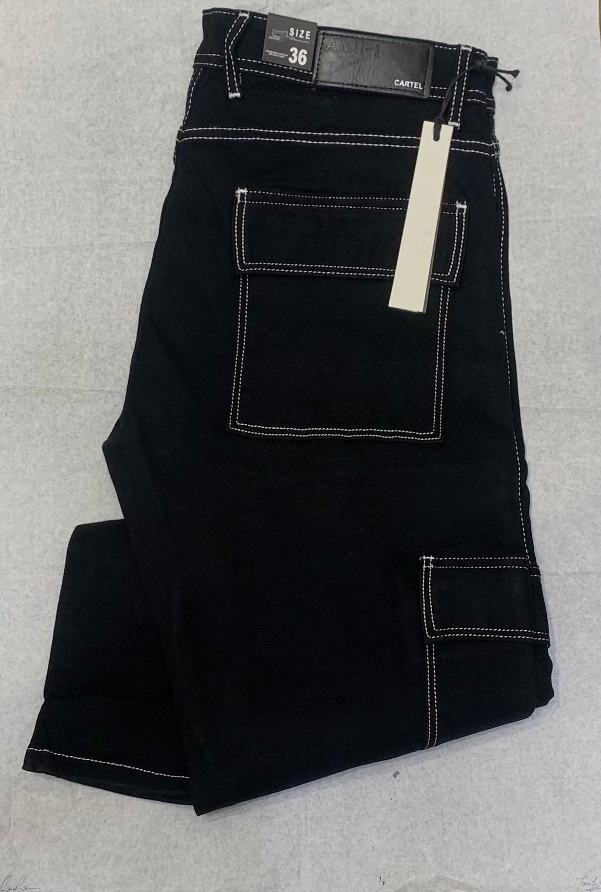 IMA Black Colour With White thread Design Black Regular Fit Cargo Jeans 19371