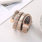 LVB Copper Silver Snake Chain Ladies Stud Black Dial Watch 989357