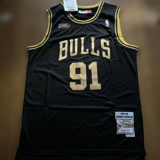 ROJ JOR 91 Bulls Black Colour Yellow Patch Basketball Jersey 990197
