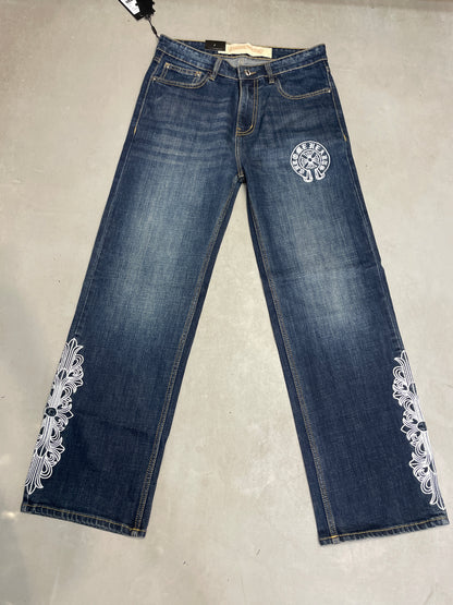 RHC CHR Dark Blue Colour White Embroidery Patch Premium Quailty Straight Fit Imported Jeans 3004A-A