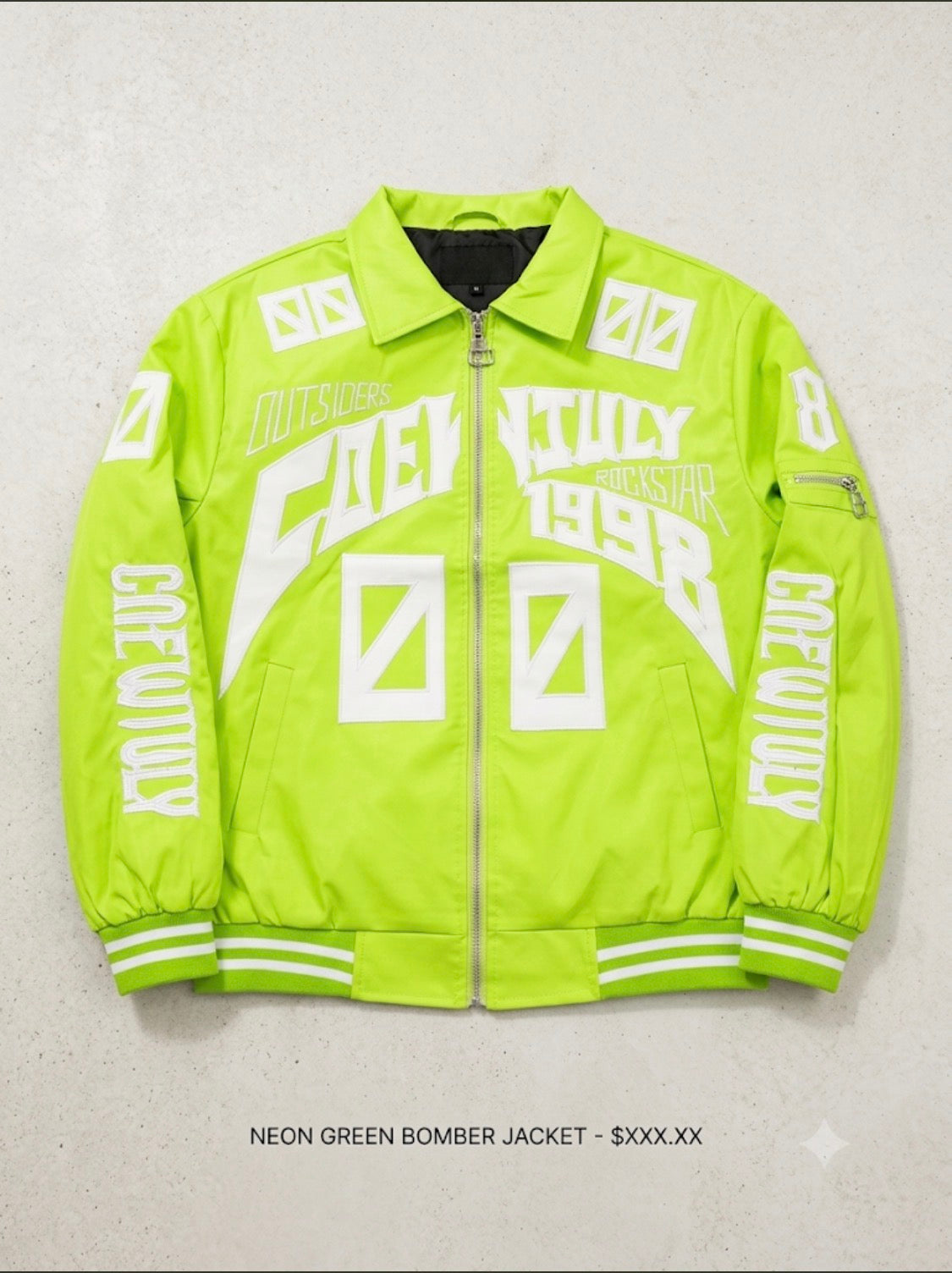 FASHION Neon Green Colour 1998 Embroidery Design Premium Quality Unisex Jacket 9333-A