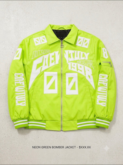 FASHION Neon Green Colour 1998 Embroidery Design Premium Quality Unisex Jacket 9333-A