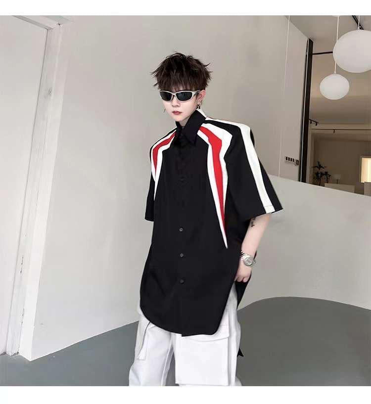 Black Colour With White Red Colour Design Half Sleeve Shirt 7833