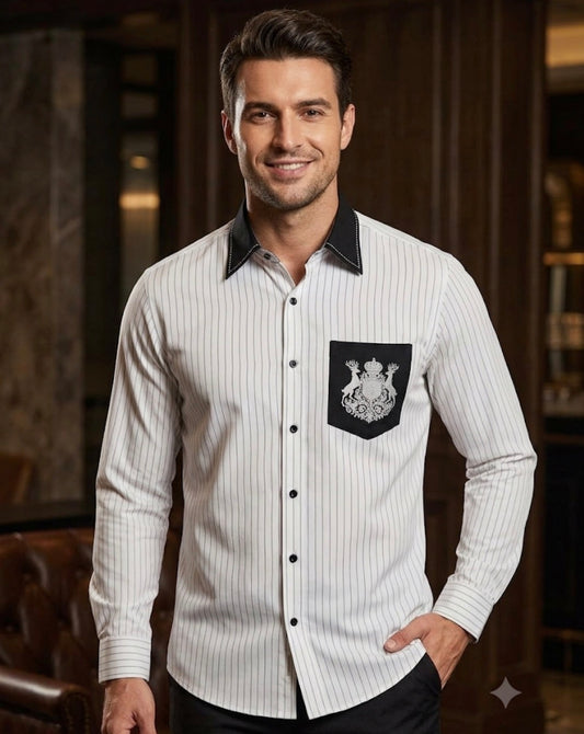 AQUARIUS White Colour Black Lining Premium Quality Full Sleeve Shirt 2626