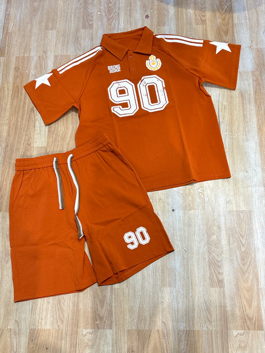 Brimg Ridge Orange Colour Coller Tshirt Shorts 90 Imported Coord Set T53