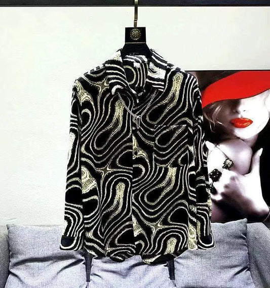 JCF Black Beige Print Full Sleeve Imported Shirt 2327