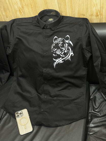 Aquarius Black Colour With Tiger Print Premium Quality Club Wear Shirt 2455