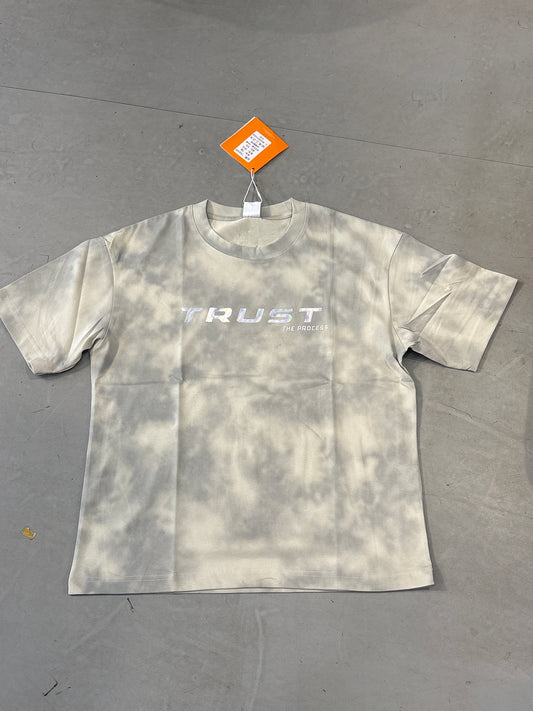 Fashion Beige Black Shade Acid Wash Trust The Process Round Neck Tshirt 3918
