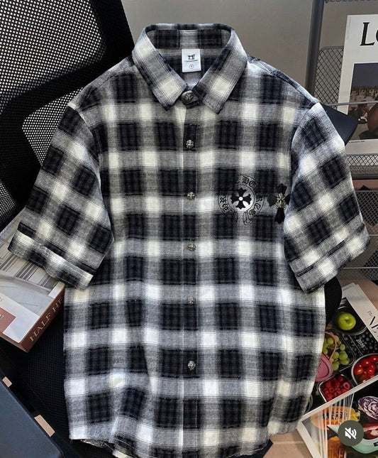 VOGUE DESIGN RHC CHR Black White Check Half Sleeve Drop Shoulder Imported Men’s Shirt 2661