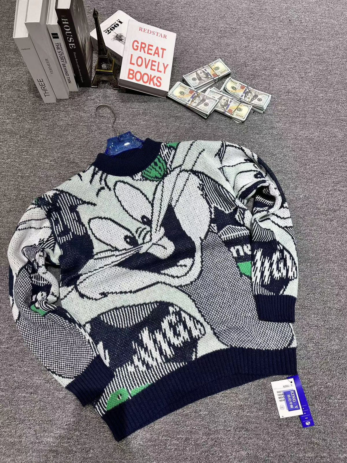 Navy Blue Green Colour Kintted Premium Quality Printed Sweater 67908