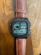 SAC Brown Leather Strap Black Dial Watch digital square Sports Watch 990294