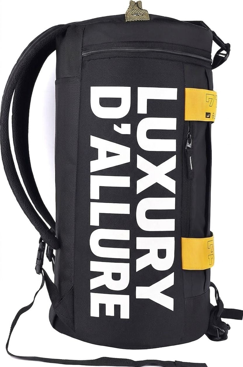 LDA Polyester Statement Maxis 33L Large Hybrid Duffle Backpack/Travel Duffle Bag/Sports Duffle/Gym Bag For Men's/Women's (Black-Yellow), 26 Cm (Luxury D’Allure) Model 041