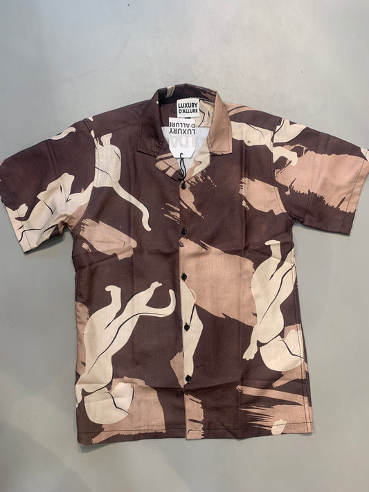 LDA Brown Beige Cream Printed Half Sleeve Men’s Shirt 989616