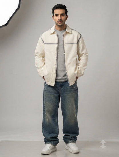Design Studio Cream Colour Front Pocket  Premium Quality Full sleeve Imported Shacket 8816-A