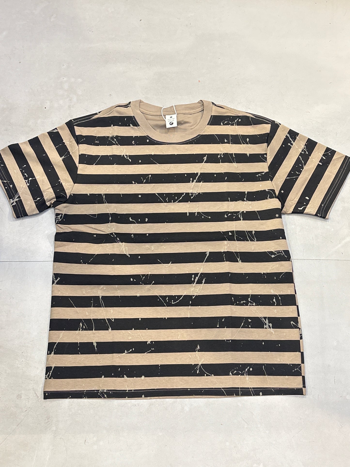 Fashion Style Black Brown Beige Stripe Colour Round Neck Tshirt 809
