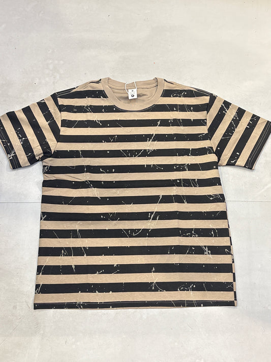 Fashion Style Black Brown Beige Stripe Colour Round Neck Tshirt 809