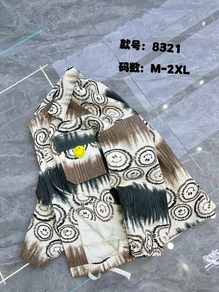 ZWX Off White Green Brown Colour Smile Print Full Sleeve Jacket 8321