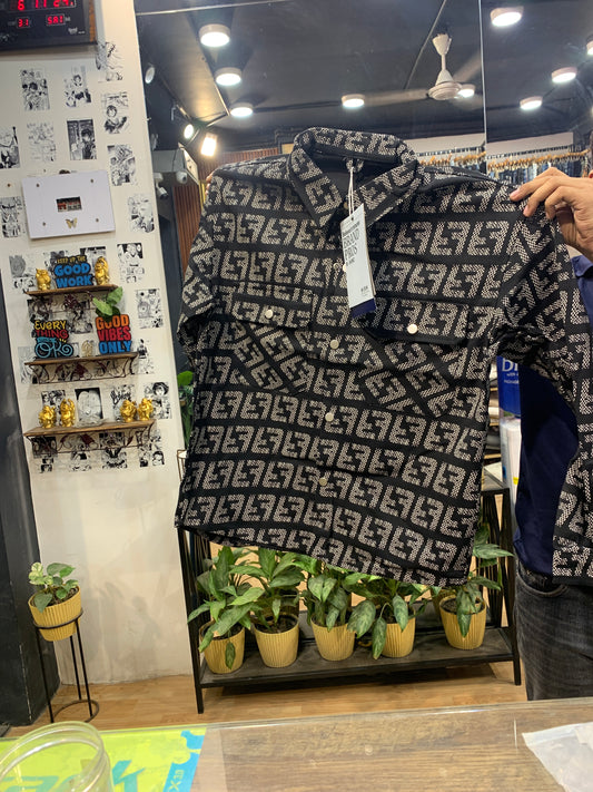 Korean Shaket Black F F white Print 8018